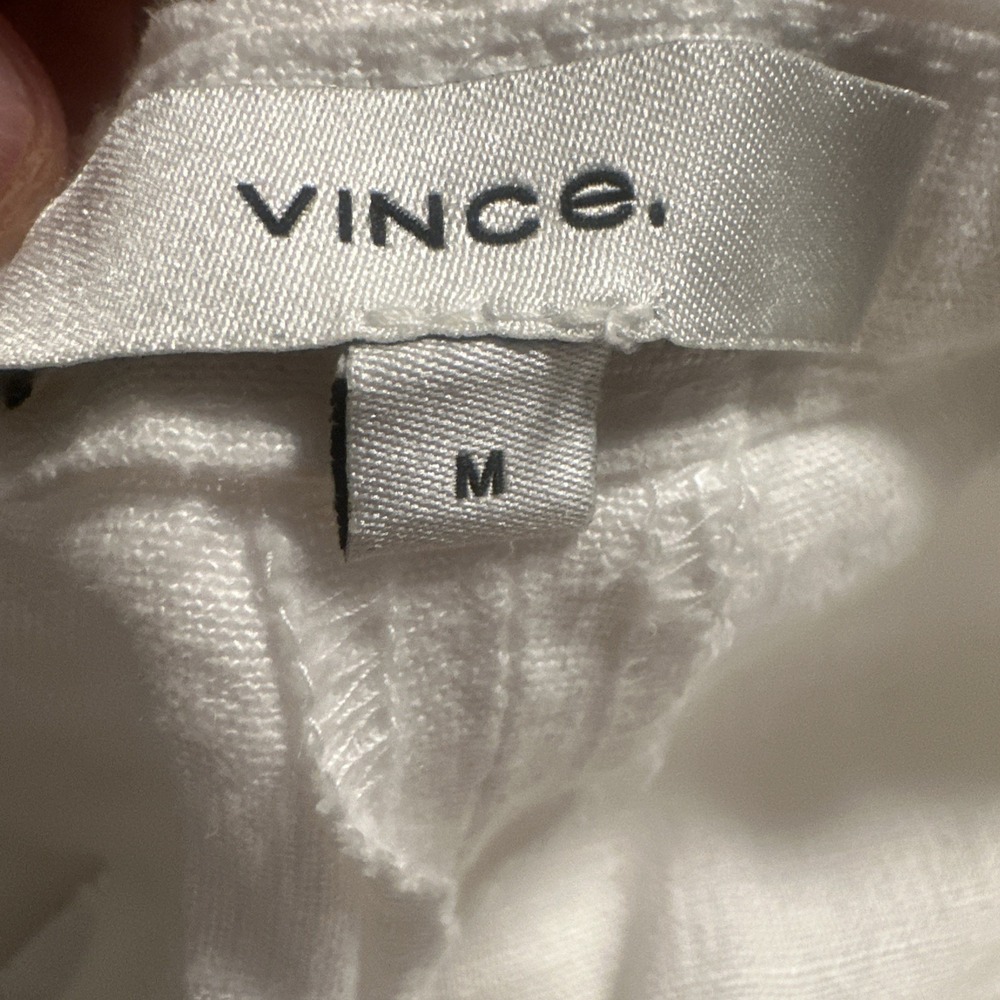Vince Women's White Hemp Trousers Size M High Waisted Pleated Pants Old Money - Picture 13 of 16